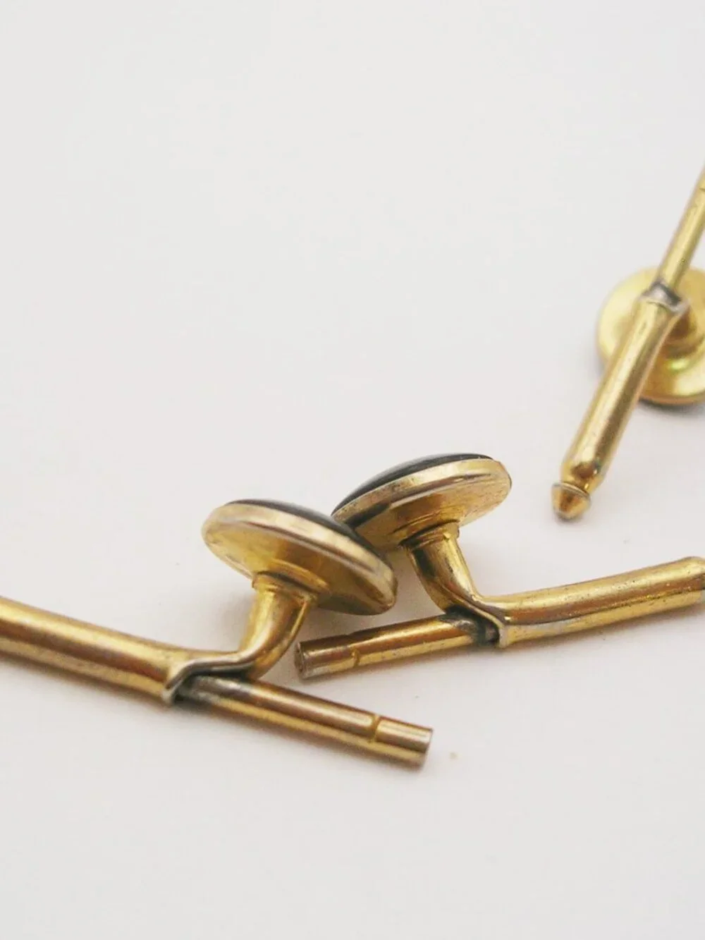 Vintage Tuxedo Studs gold tone  Waistcoat Buttons Set of 3 round black front